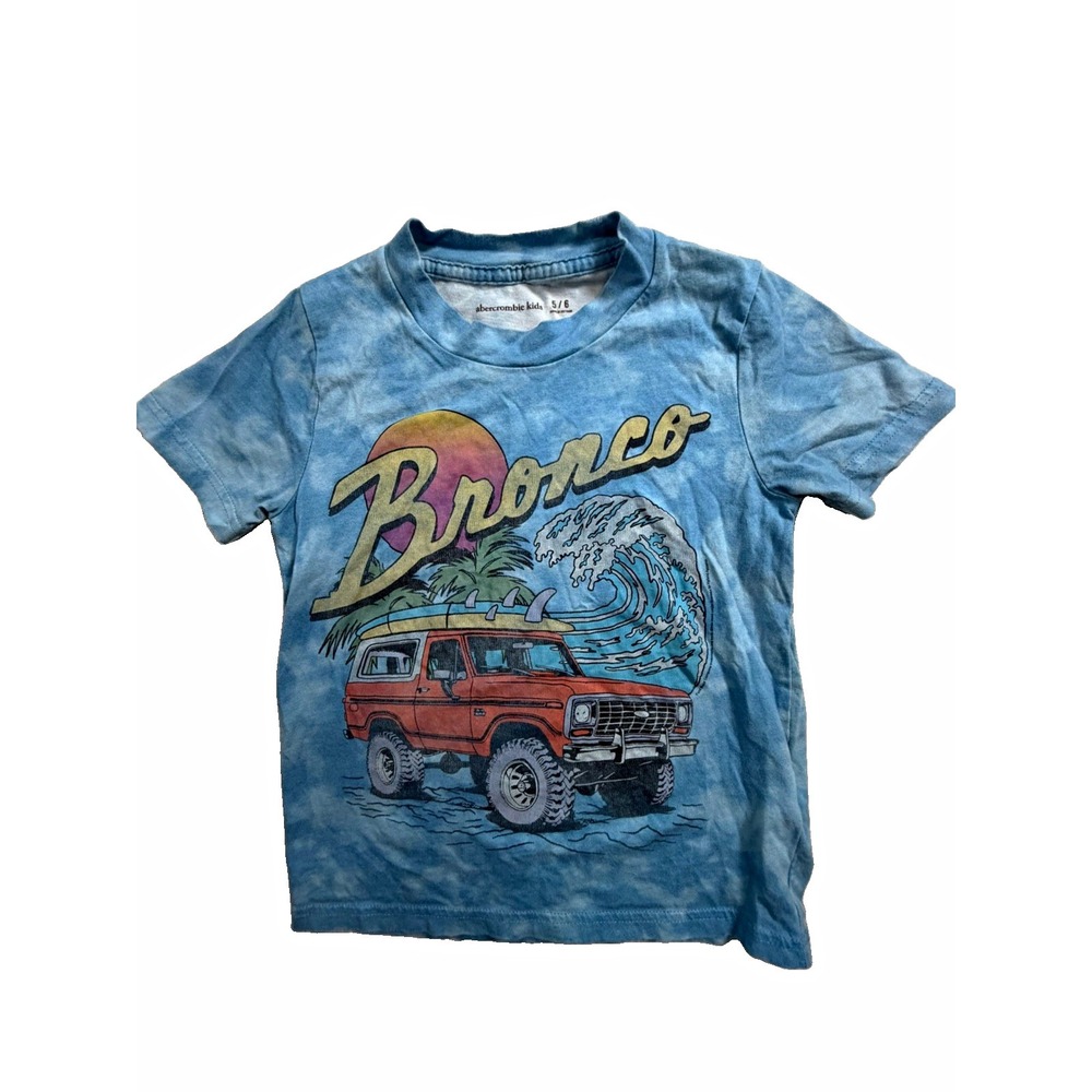 Abercrombie Kids Boys Size 5/6 Bronco Graphic T Shirt Blue Tie Dye Surf Truck